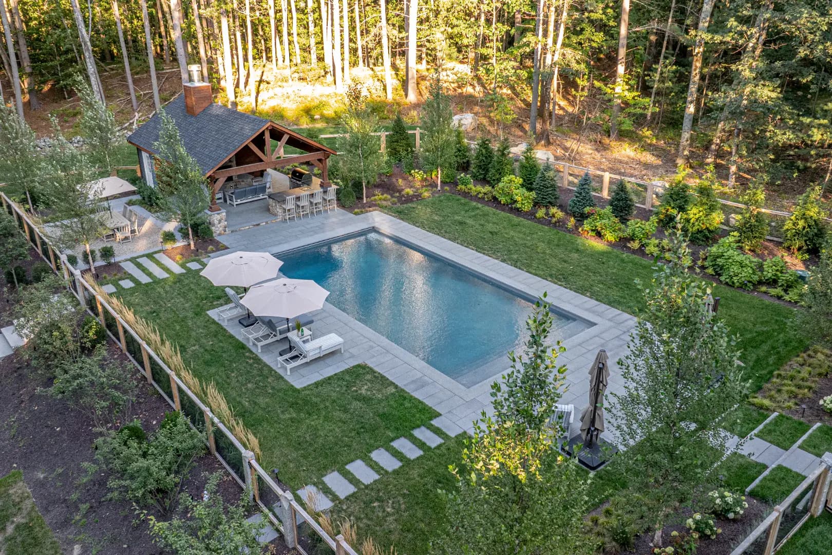 Aerial pool and pavilion